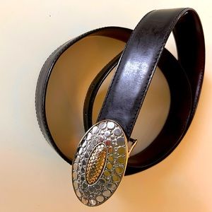 Ladies Leather Belt Large Gold Silver Buckle